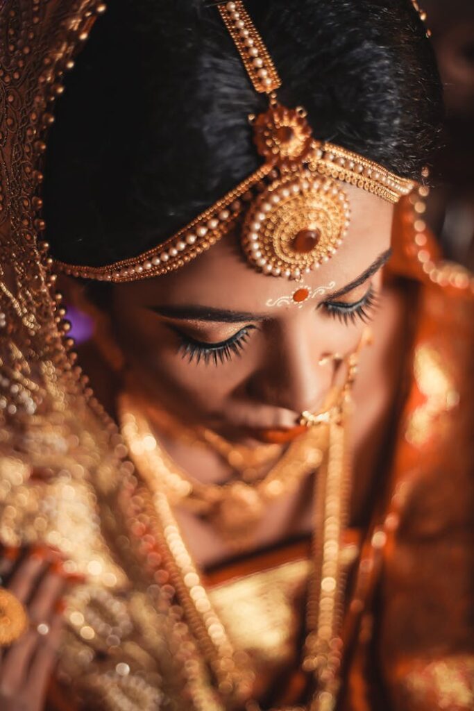 Woman Wearing Gold Dress